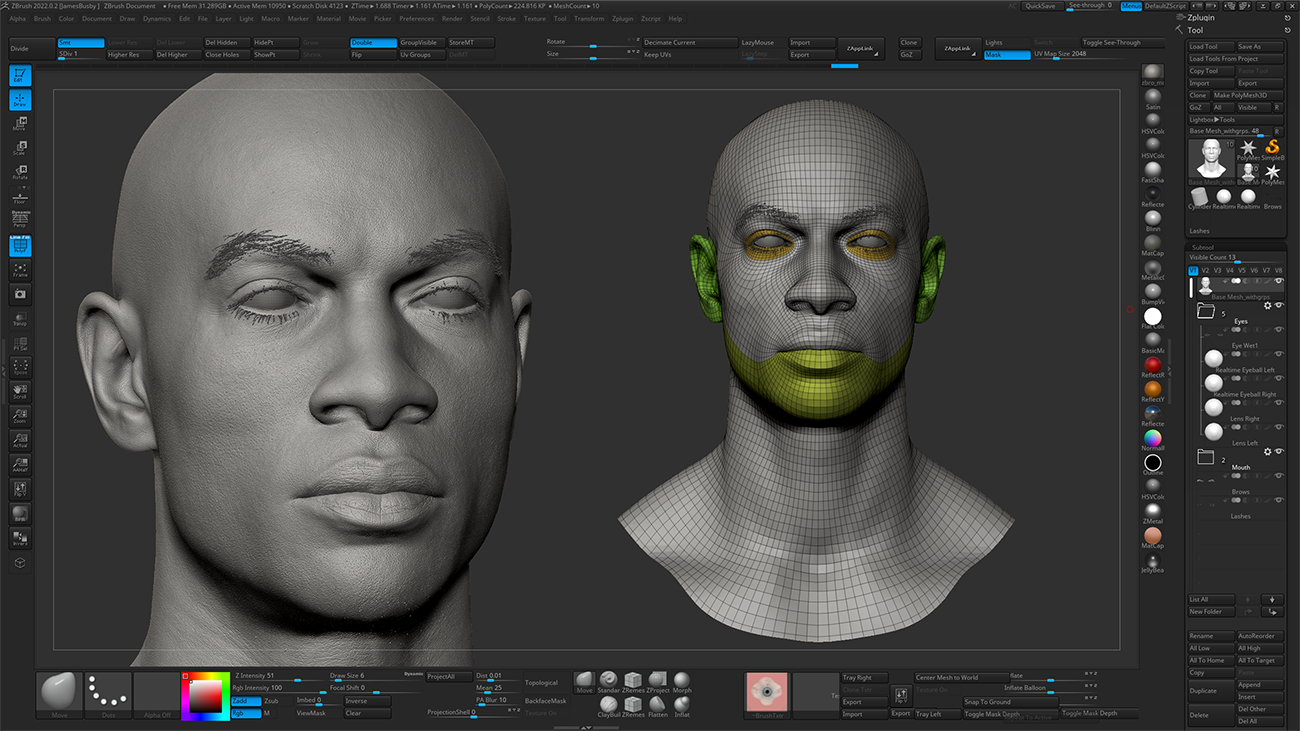 Realistic head sculpt in Zbrush